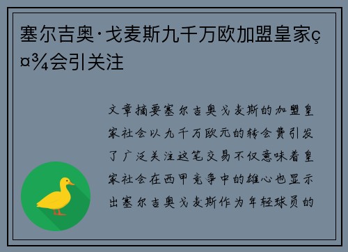 塞尔吉奥·戈麦斯九千万欧加盟皇家社会引关注