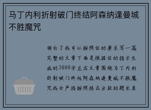 马丁内利折射破门终结阿森纳逢曼城不胜魔咒